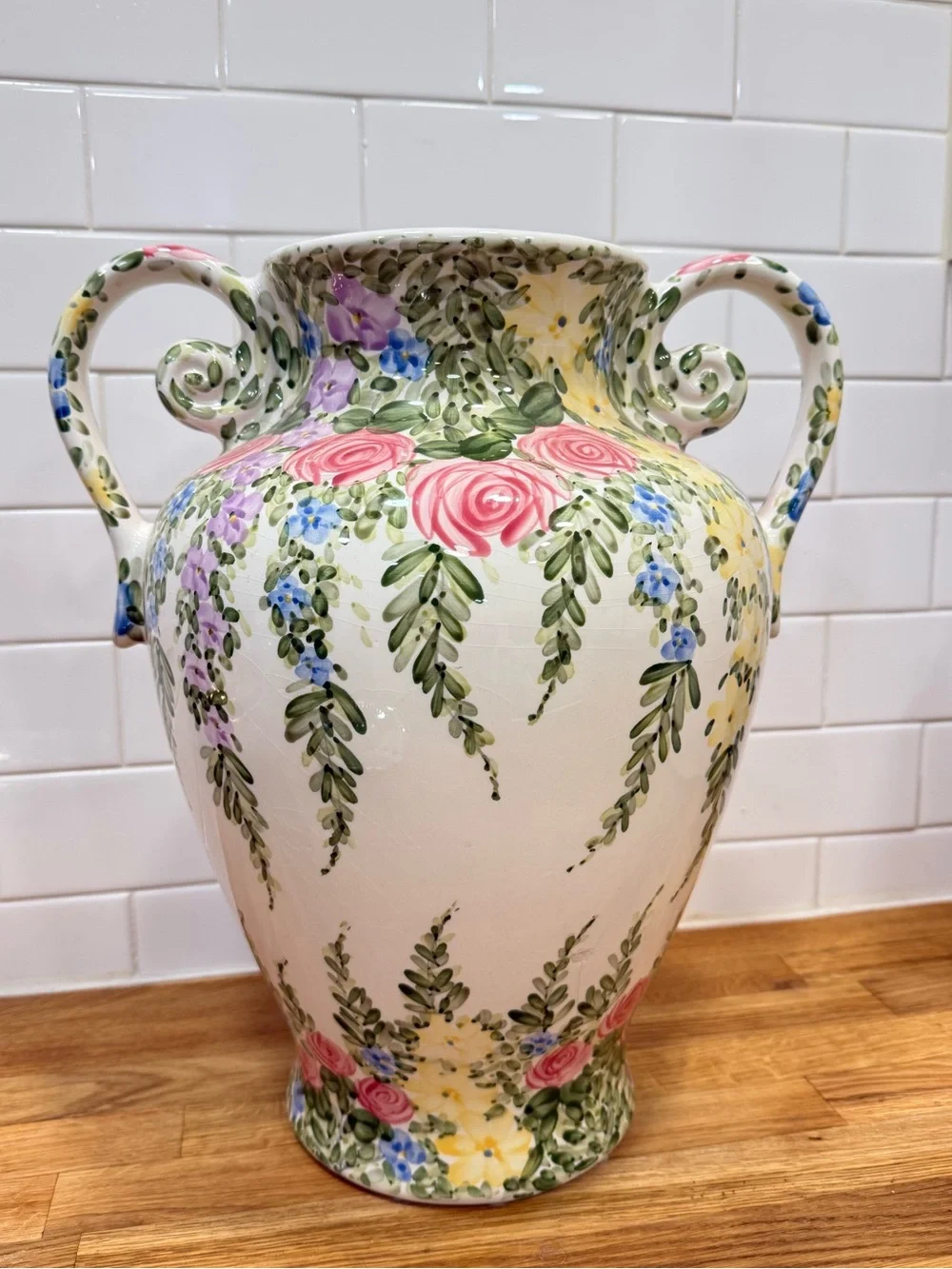 Vintage Floral Ceramic Urn Vase by Don Swanson
